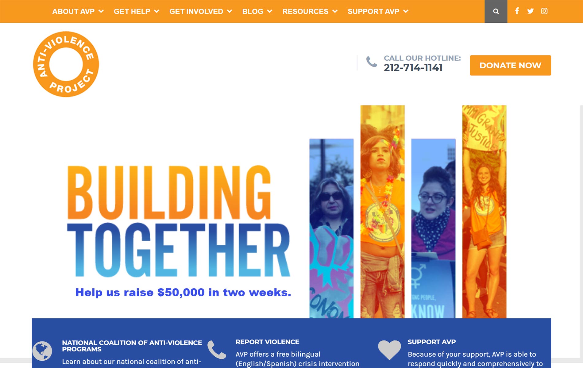 NYC Anti Violence Project homepage screenshot